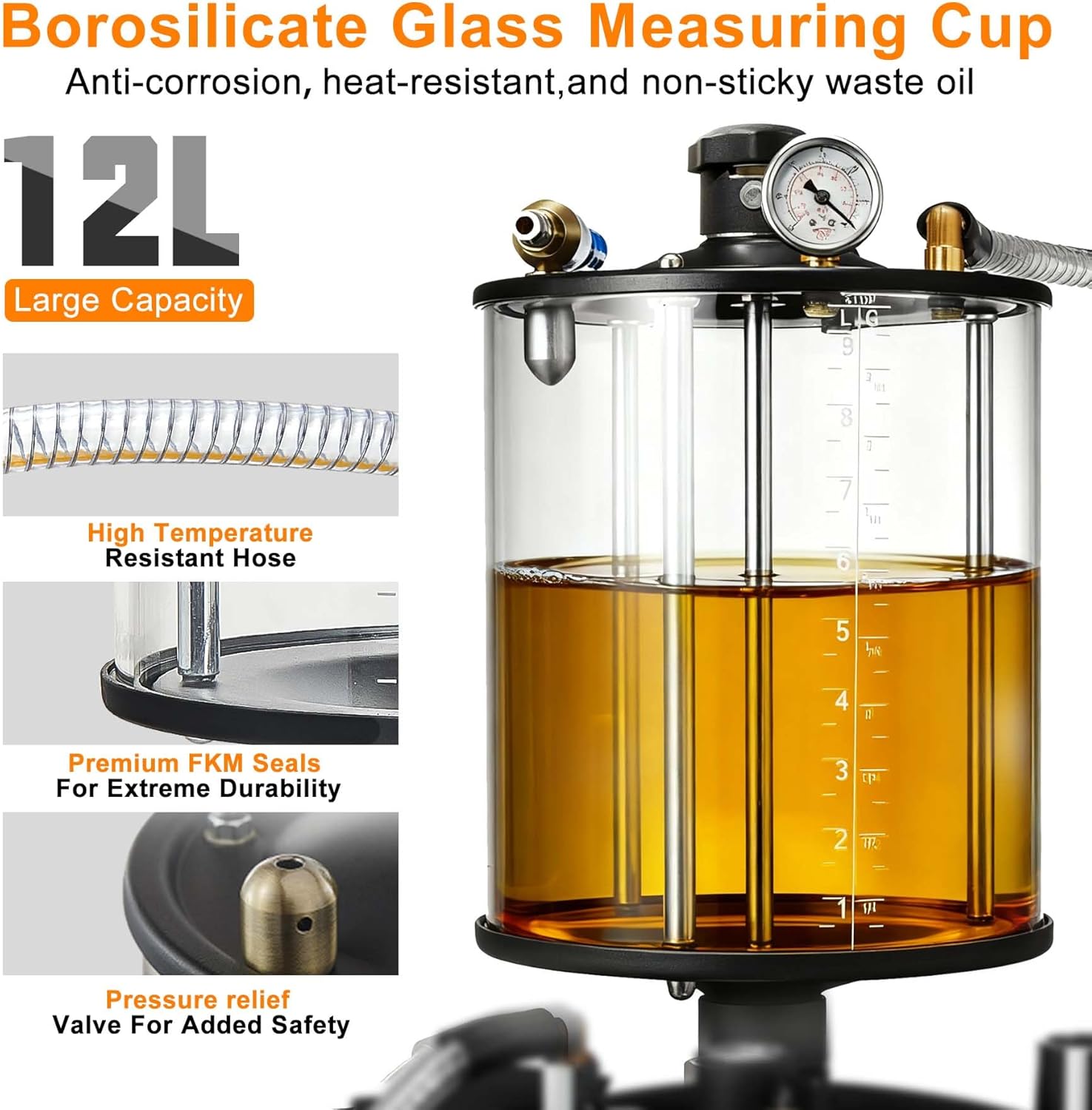 Oil Drain Container, 26.4 Gallon Industrial Fluid Drain Tank, Waste Oil Container, Portable Pneumatic Waste Oil Drain with Wheels, Waste Oil Drain Tank with Adjustable Height(Black 26.4 Gallon)