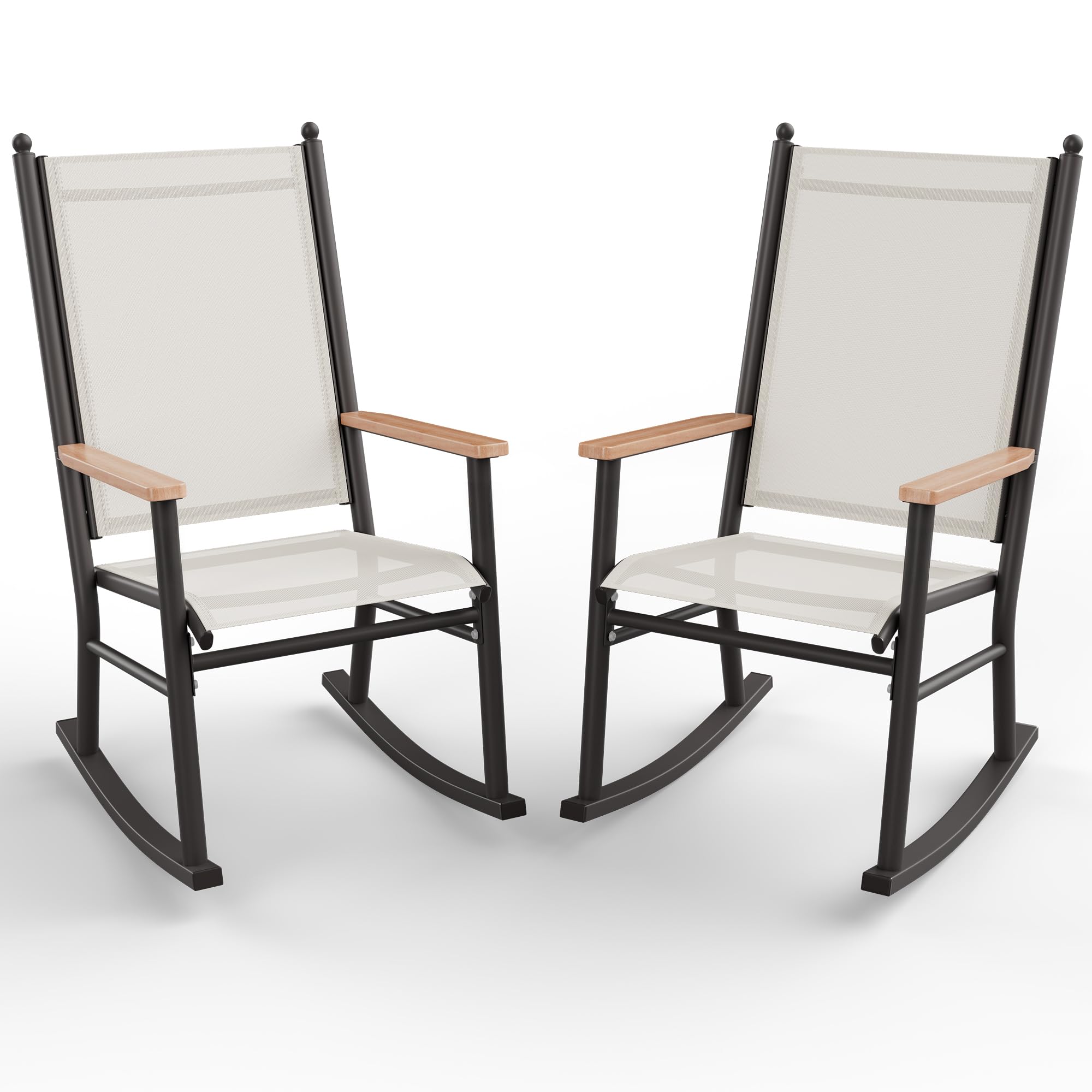 Photo 1 of *** UNKNOWN MISSING PARTS OR HARDWARE***Shintenchi 2 Pcs Outdoor Rocking Chairs Set,Upgraded High Back Patio Rocking Chairs Set,Breathable Textilene Fabric Rocking Chair for Porch,Patio,Garden,Balcony,Creamy White
