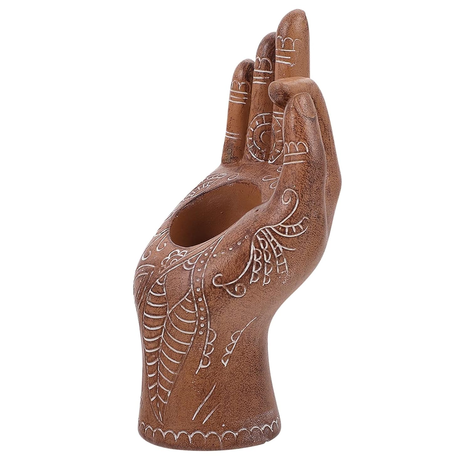 VOSAREA Buddha Yoga Candle Holder Carved Gesture Candlestick Mudra Hand Tabletop Tealight Decor