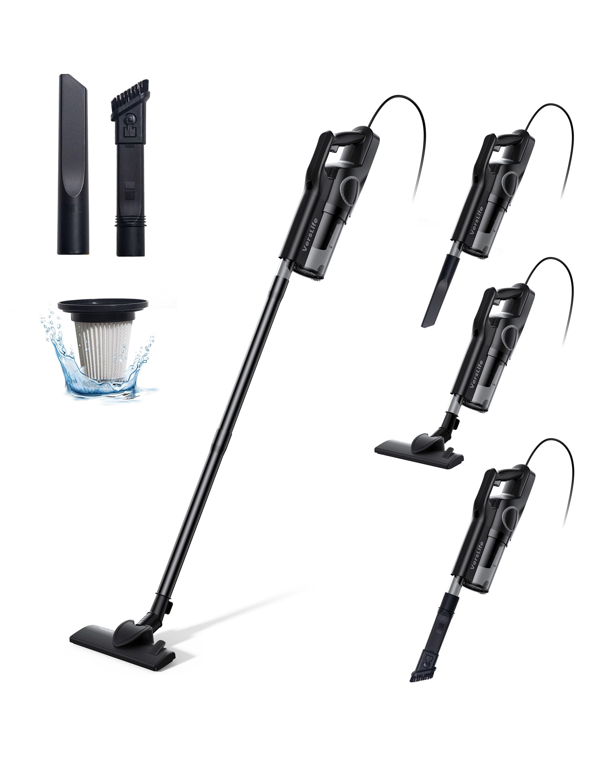 VersLife C8 Aspirapolvere con Filo, Scopa Elettrica con Filo 20000 Pa Aspirazione Potente, 600W Aspirapolvere senza Sacco, Adatto a tutti i tipi dei pavimenti