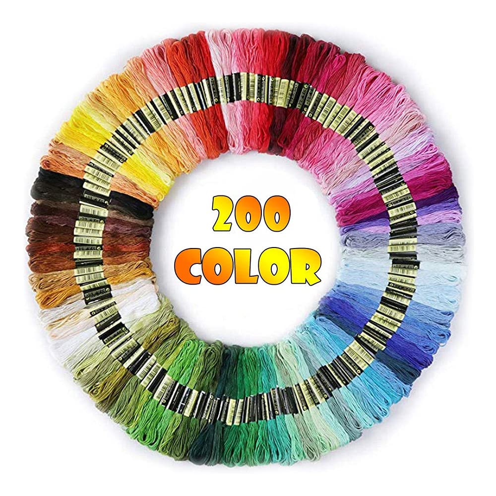 MARGOUN 200 Pcs/Set Embroidery Thread Floss Rainbow Color 200 Skeins Per Pack Cross Stitch Threads Friendship Bracelets Floss Crafts Floss (200 Pack)
