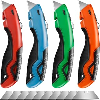 TIFICAL Box Cutter, 3-Position Retractable Utility Knife, Blade Storage Design, Quick Change Blade, Ultra Sharpness SK5 Blades, Razor Knife for Cutting Box, Carpet, Rubber, Leather(Multi-colored)