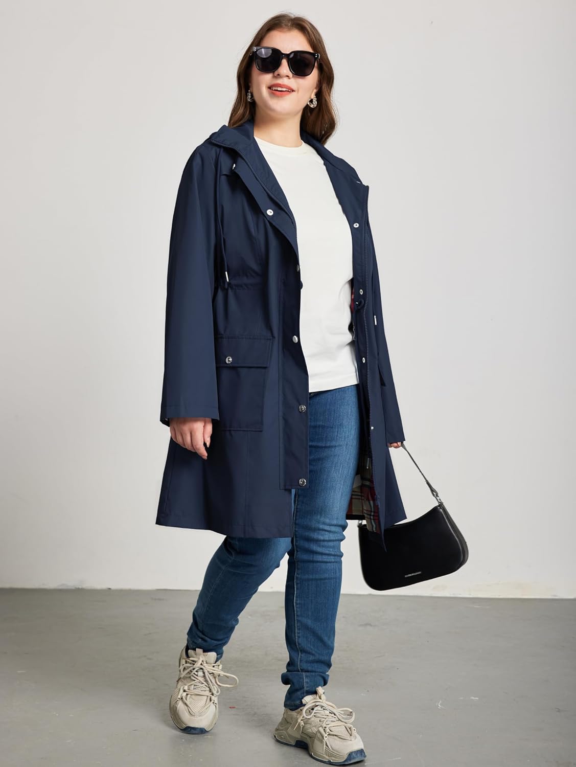 Kikibell Plus Size Rain Jackets for Women Raincoats Waterproof Windbreaker Jacket Hooded Outdoors Trench Coat with Pockets - Image 3