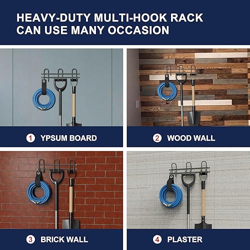 Miniatura 4 de Bastidores de almacenamiento de herramientas de montaje en pared, 3 piezas de acero resistente, organizador de herramientas de garaje, sistema de