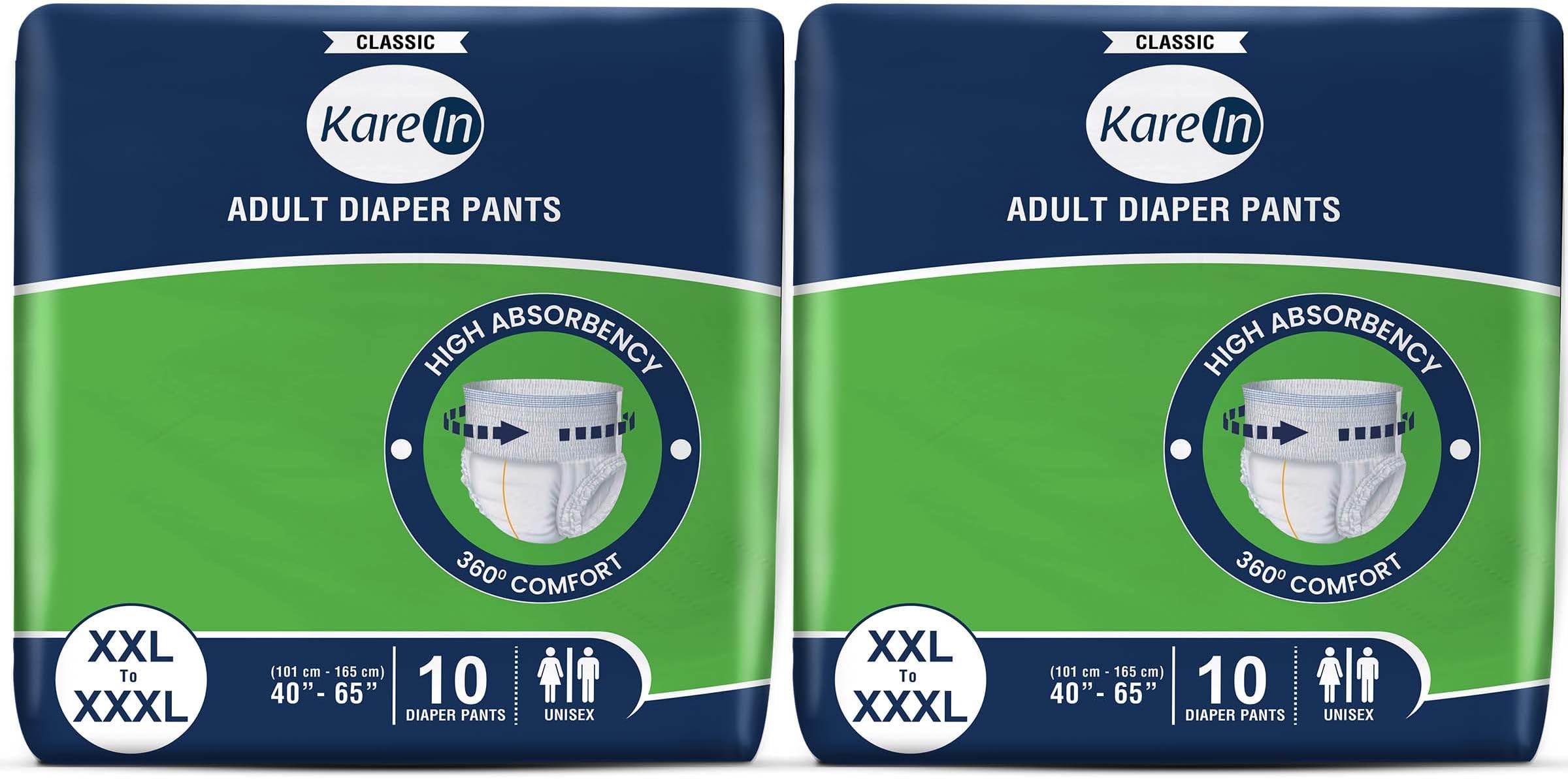 KareIn Classic Adult Diaper Pants, XXL-XXXL, 101-165 Cm (40"- 65"), 20 Count, Unisex, Leakproof, Elastic Waist, Wetness Indicator