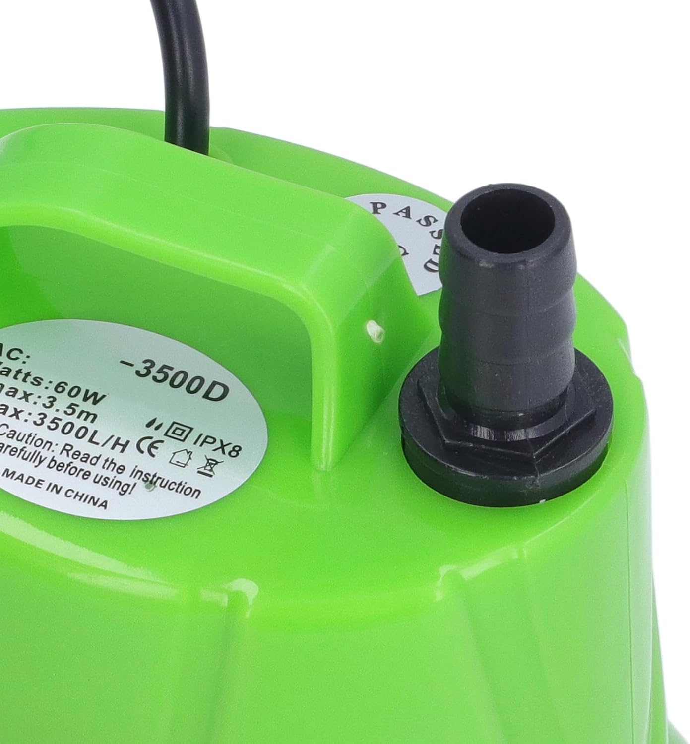 Submersible Water Pump with 925 GPH Flow Rate and 11.5 FT Max Lift, 60W 220-240V Motor with EU Plug, Low Water Level 360 Degree Suction for Fountains, Ponds, Aquariums, and Pool