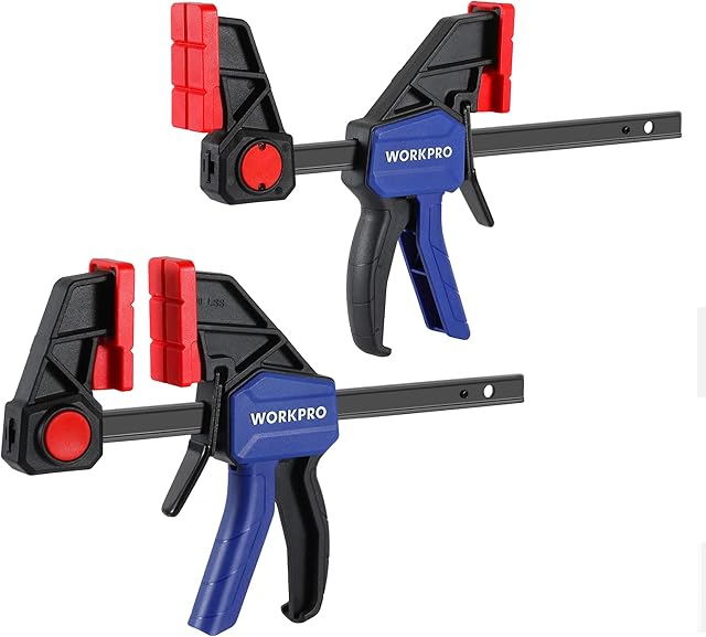 WORKPRO Heavy Duty Bar Clamps, Up to 1350 N Clamp Force, 6''(150mm) Wood Clamps/13"(330mm) Spreader, Quick Release & One-Handed Clamp for Woodworking, DIY