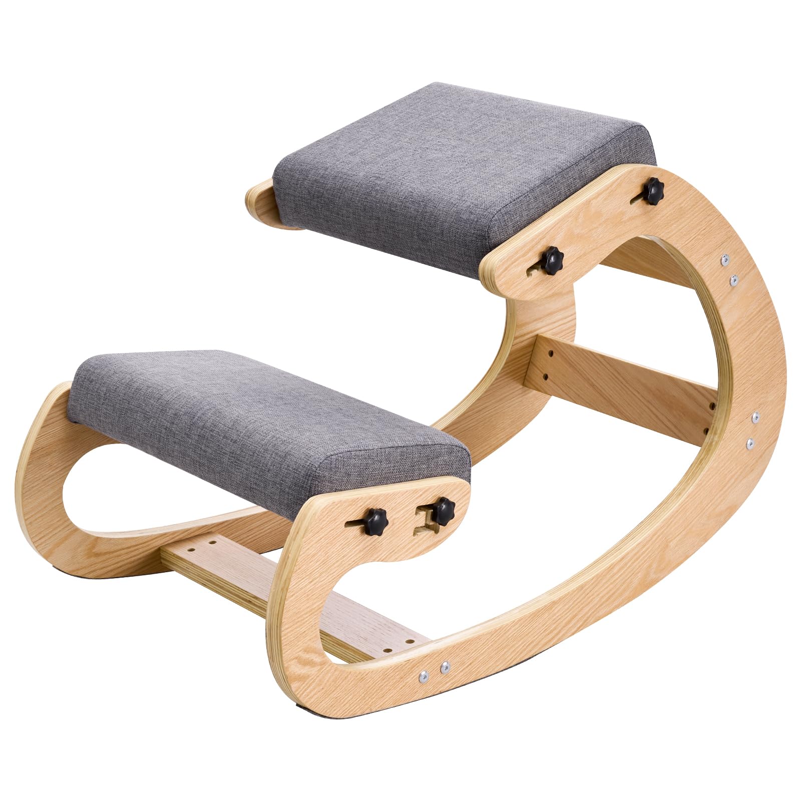 VEVOR Chaise à Genoux Ergonomique, Siège Assis Genoux Coussins en Mousse Épaisse, Réglables à 3 Niveaux, pour Maison Bureau Méditation, Cadre en Bois Massif, Soulage Tensions du Cou et du Dos, Grise