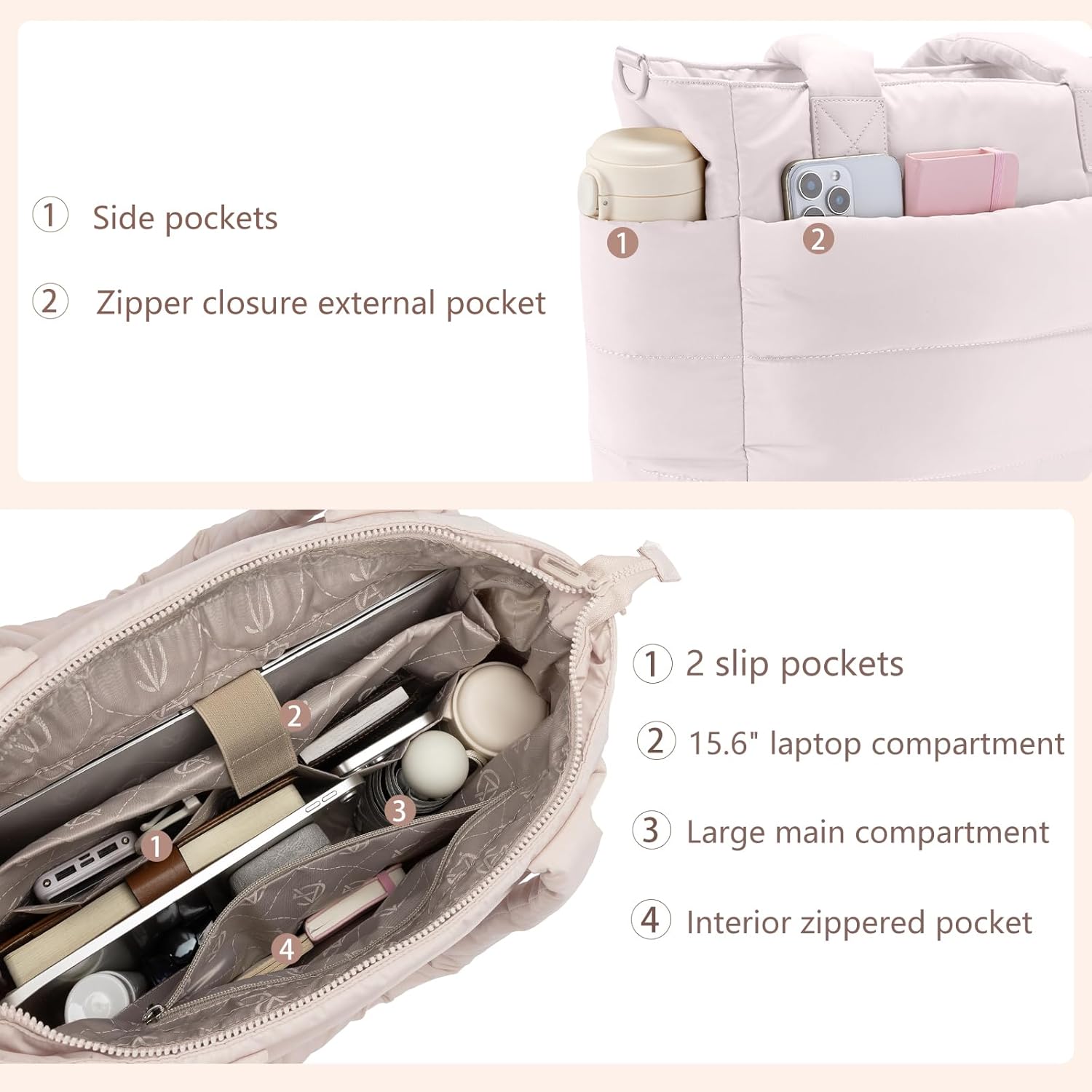 Kadınlar için Şişme Kumaş Omuz Çantası, Büyük Boy Hemşire Çantası, Fermuarlı Omuz Çantası, İş ve Seyahat İçin Uygun