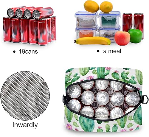 Miniatura 3 de Lonchera con diseño de cactus de acuarela, plantas tropicales, cactus, flores, bolsa de almuerzo aislada, congelable, kit de bolsa térmica
