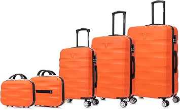 CELIMS - 5 Piece Suitcase Set - Large Suitcase 23 kg + Medium Suitcase + Hand Luggage + 2x Travel Beauty Case | Suitcases with Beauty Case | Orange