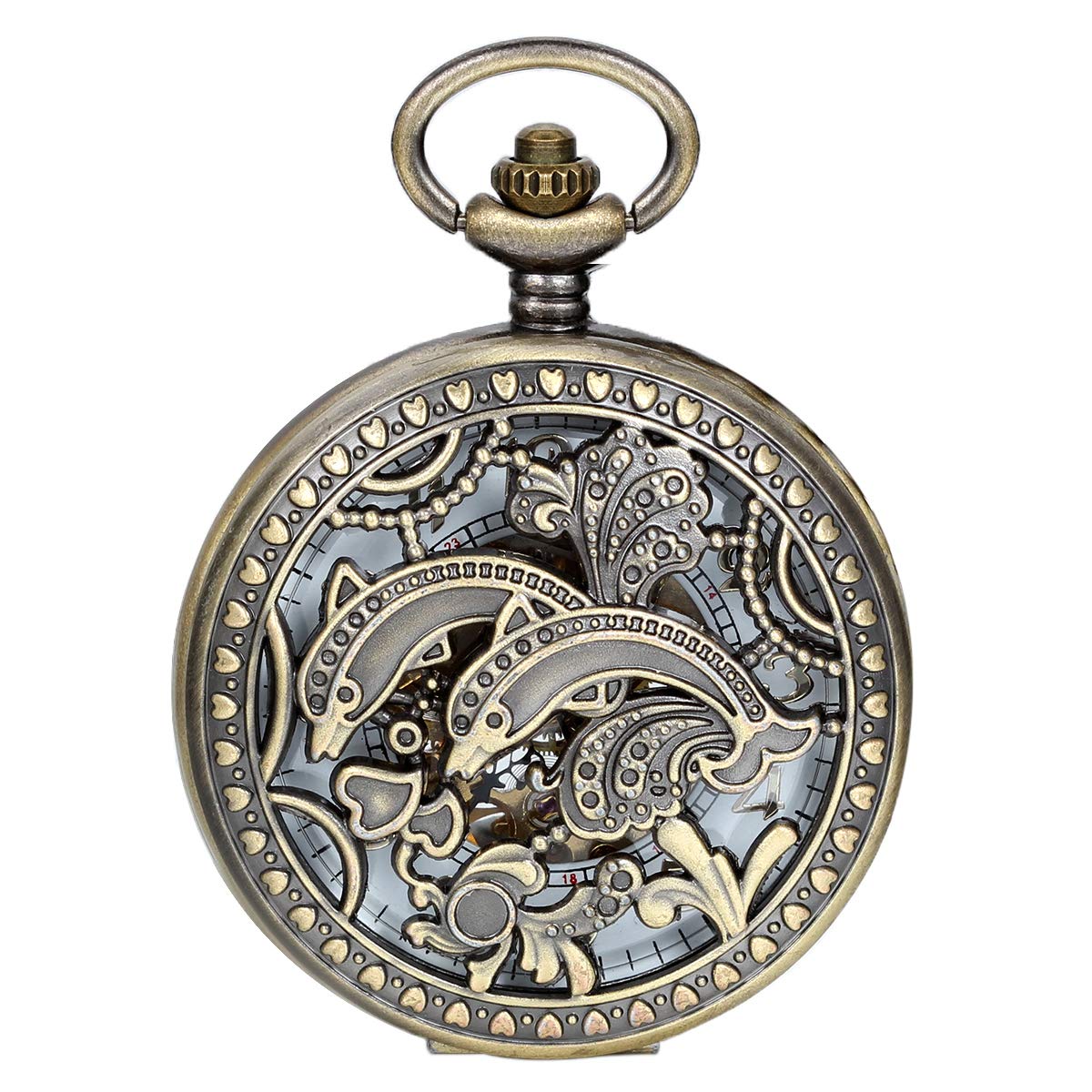 JewelryWe Retro Zahnrad Ritzel Hohe Openwork Handaufzug Mechanische Taschenuhr Skelett Uhr Pullover Halskette Kette