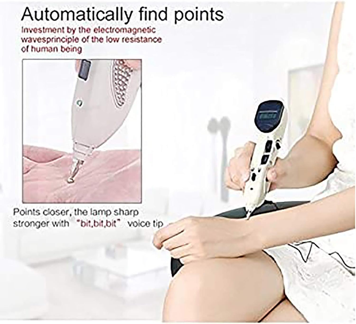 Image showing a person using the Meridian Energy Acupuncture Pen to locate points on their hand.