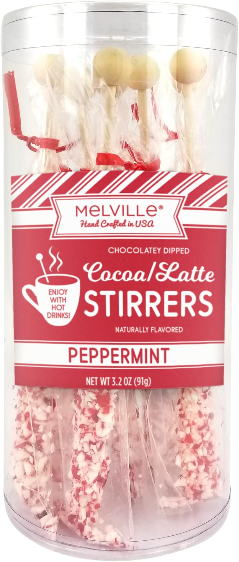 Melville Candy Gourmet Chocolate Stirrers - Naturally Flavored Hot Cocoa Stirrers for Beverages - Peppermint, 8 Count