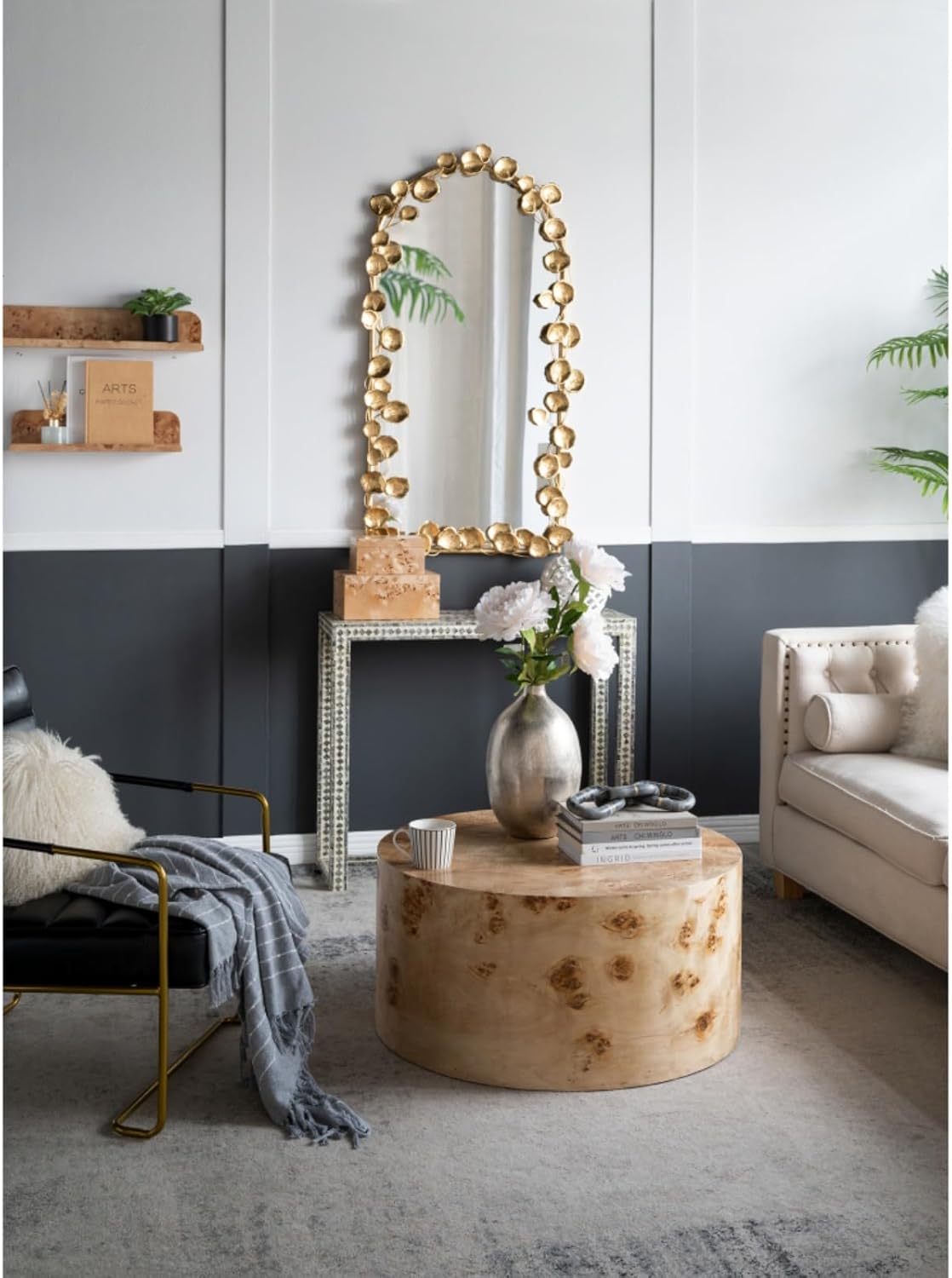 51.5" x 29" Full Length Arched Wall Mirror with Golden Leaf Accents, Decorative Mirror for Living Room Bedroom (Gold)