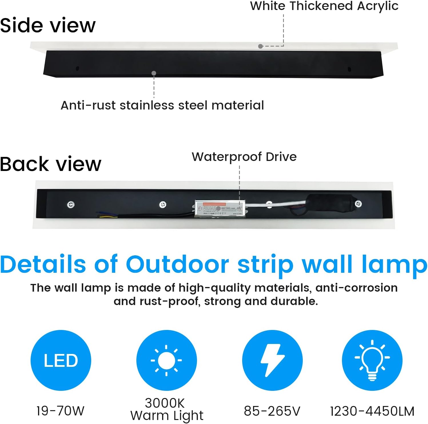 Modern Outdoor Lights - 47.5inch Outdoor Exterior Linear Sconce Black Patio Wall Light Fixtures, Long Strip Wall Lights Fixture Outside for Garage, House