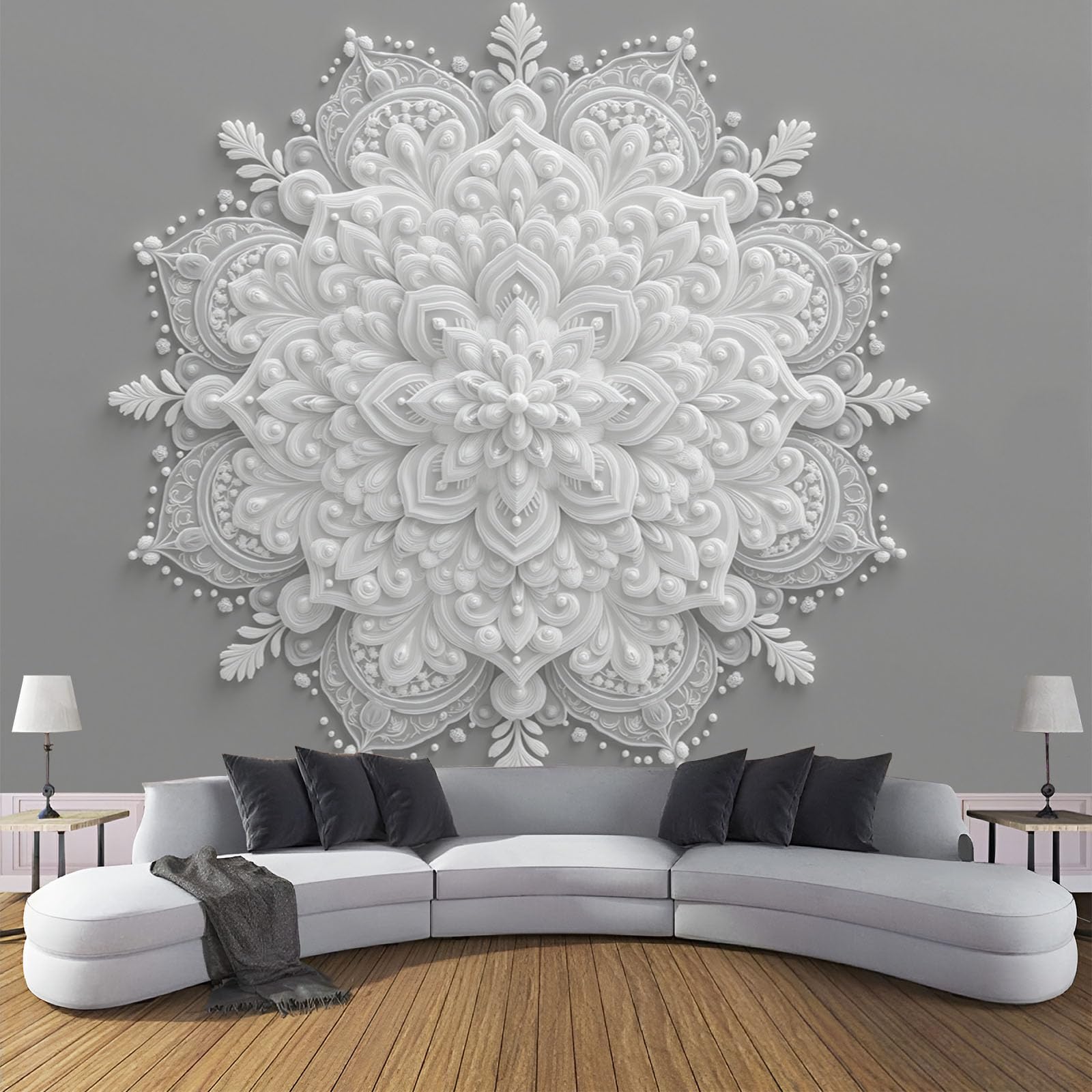Fresque murale mandala pour canapé de salon et décoration de chambre parentale