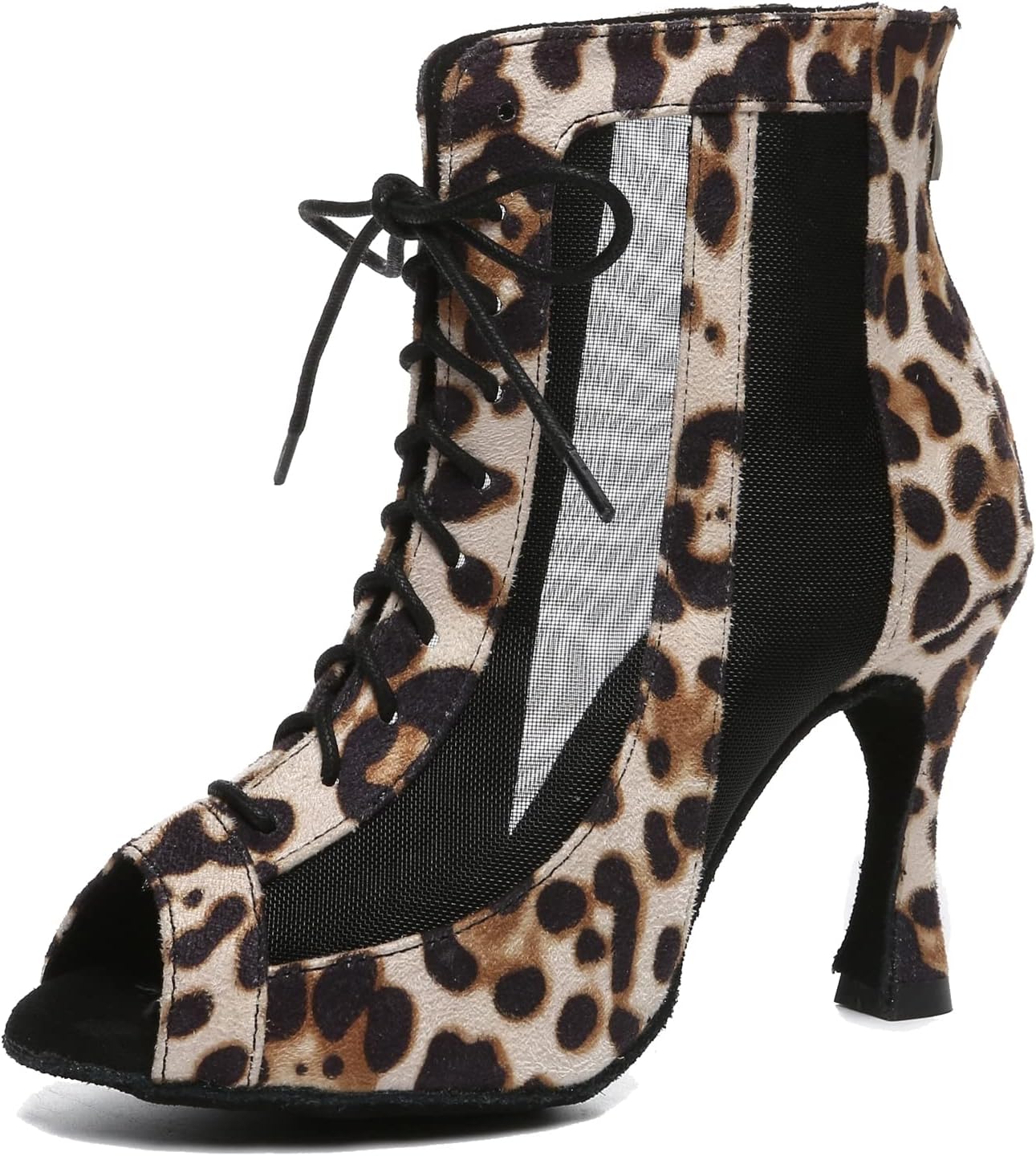 Hanfike Dancing Boots for Women Summer Wedding Evening Ankle Sandals Shoes L493 Leopard 3.5" Heel US 4