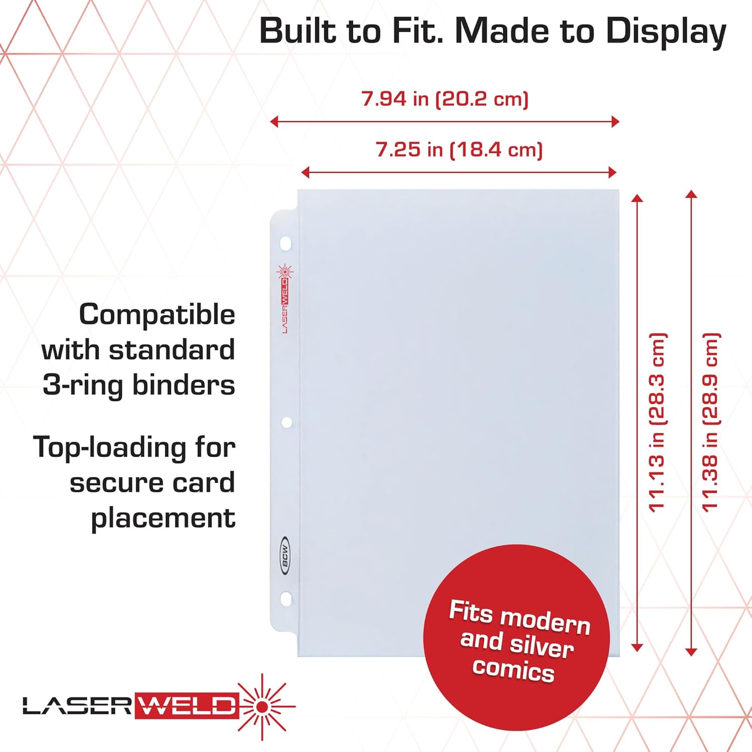 BCW LaserWeld Comic Book Sleeves | 100 Pack | 1-Pocket Pages for 3 Ring Binder | Top Loading, Crystal Clear, Acid-Free, Archival Storage