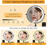 Rechargeable Wall Mounted Makeup Mirror, 8" Double-Sided 1X/10X Magnifying Mirror with Light, Lighted Vanity Mirror with 3 Color Modes, Touch Dimmable, 360° Swivel Extended Arm, Black