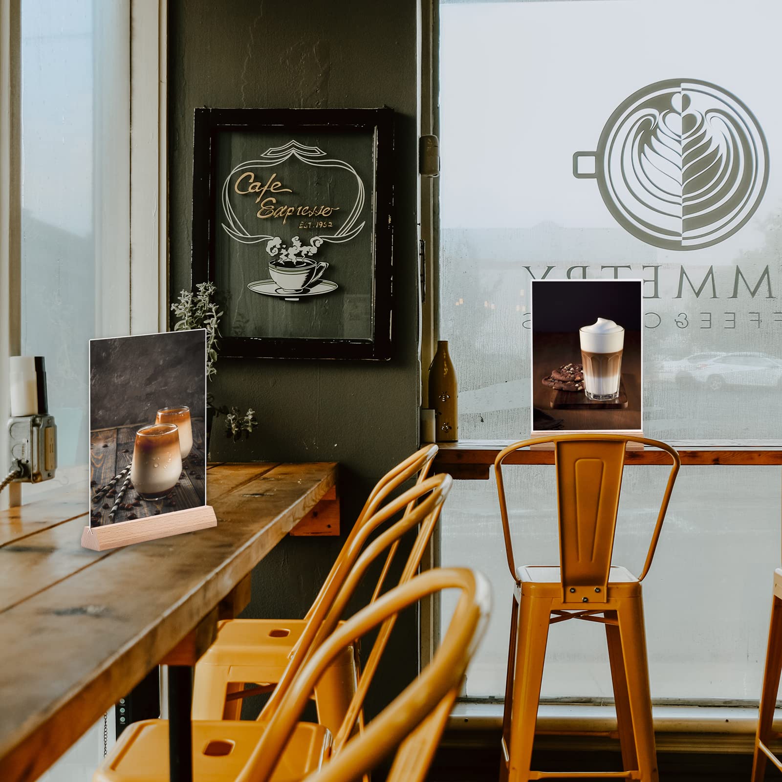 Porta Menu da Tavolo in Acrilico A5, Confezione da 10, Supporti menù A5 in legno, Porta-avvisi da tavolo, Espositore da tavolo A5 per Ristoranti, Hotel, Scuola, Ufficio, Negozio