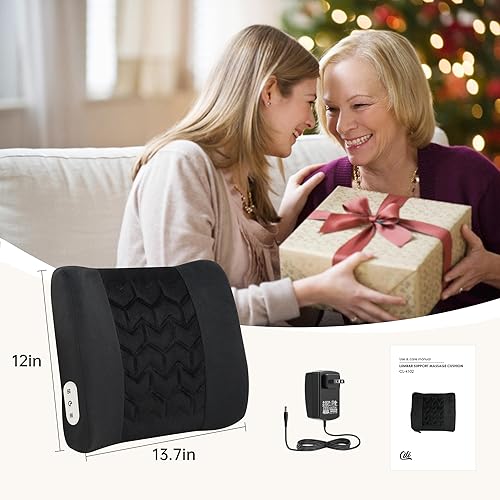 Miniatura 9 de Almohada de apoyo lumbar para silla de oficina, almohada de apoyo de espalda calentada con vibración, masajeador de espalda para aliviar el dolor,