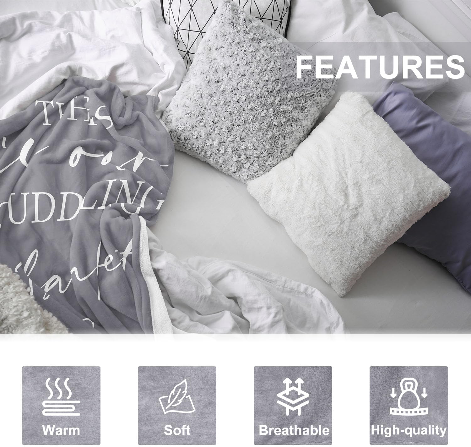 Pubrave Gifts for Couples/Her/Him/Girlfriend/Boyfriend/Wife/Husband, Anniversary Christmas Wedding Engagement Gifts for Women/Men, Romantic Couple Cuddling Blanket Grey 60x50in