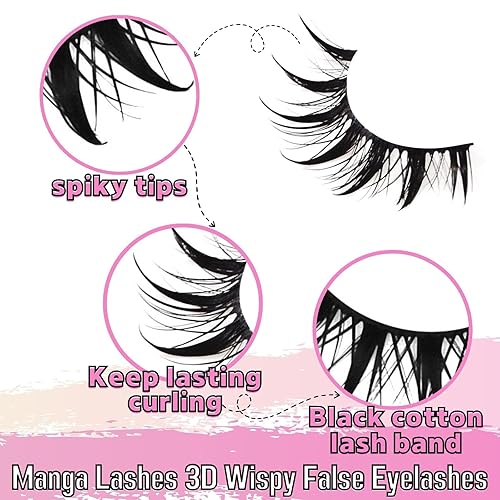 Miniatura 10 de 10 pares de pestañas de manga de aspecto natural de 0.631 pulgadas, estilo espigado, estilo japonés, anime cosplay, ojo de gato, extensión de