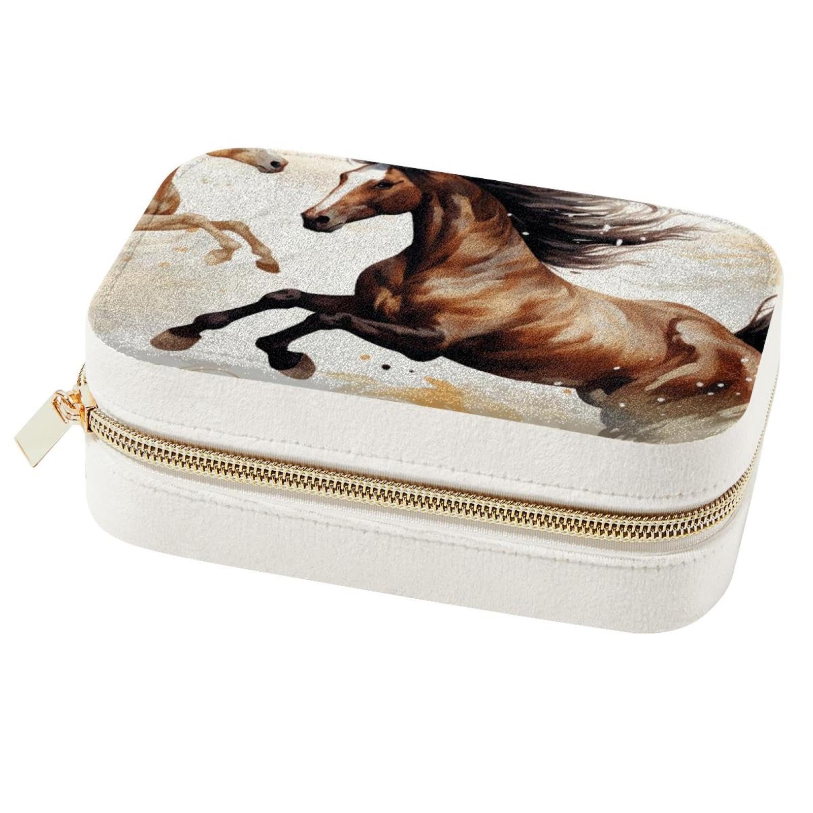 Boîte à bijoux cheval pour femmes et filles : rangement double couche bagues et colliers
