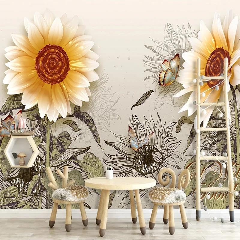 Papier peint mural 3d tournesol pour mur de fond de chambre