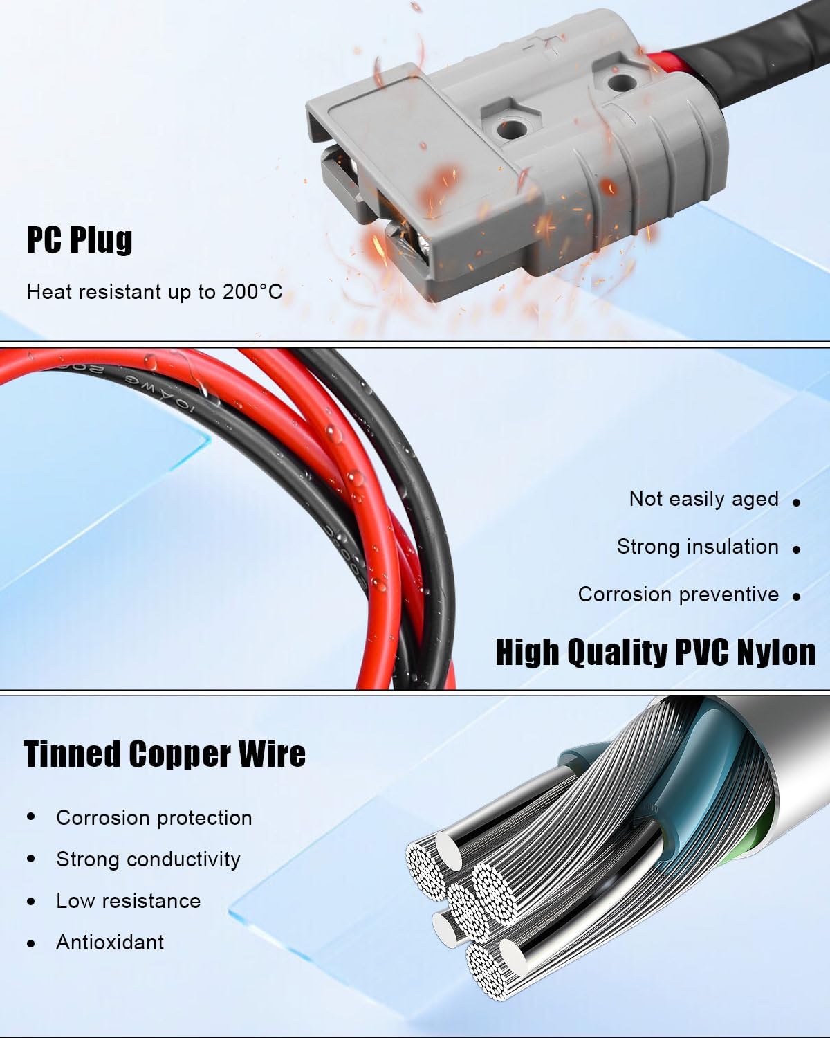 10AWG 10FT Extension Cable SB50 PP45 Plug, Battery Quick Connect Disconnect Cable for Solar Panel Power System Automotive RV Portable Gennerator Transfer