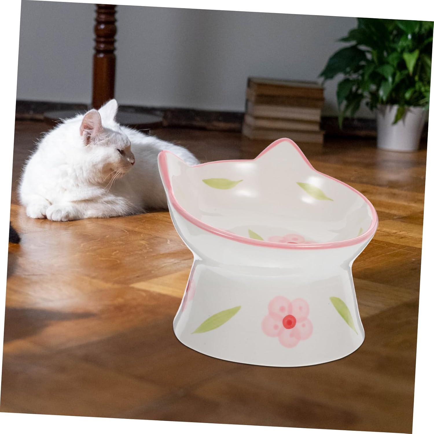 2pcs Cat Food Bowl Elevated Pet Bowl Cat Ear Design for Slow Eating Pet Feeding Tool Non-Slip Base