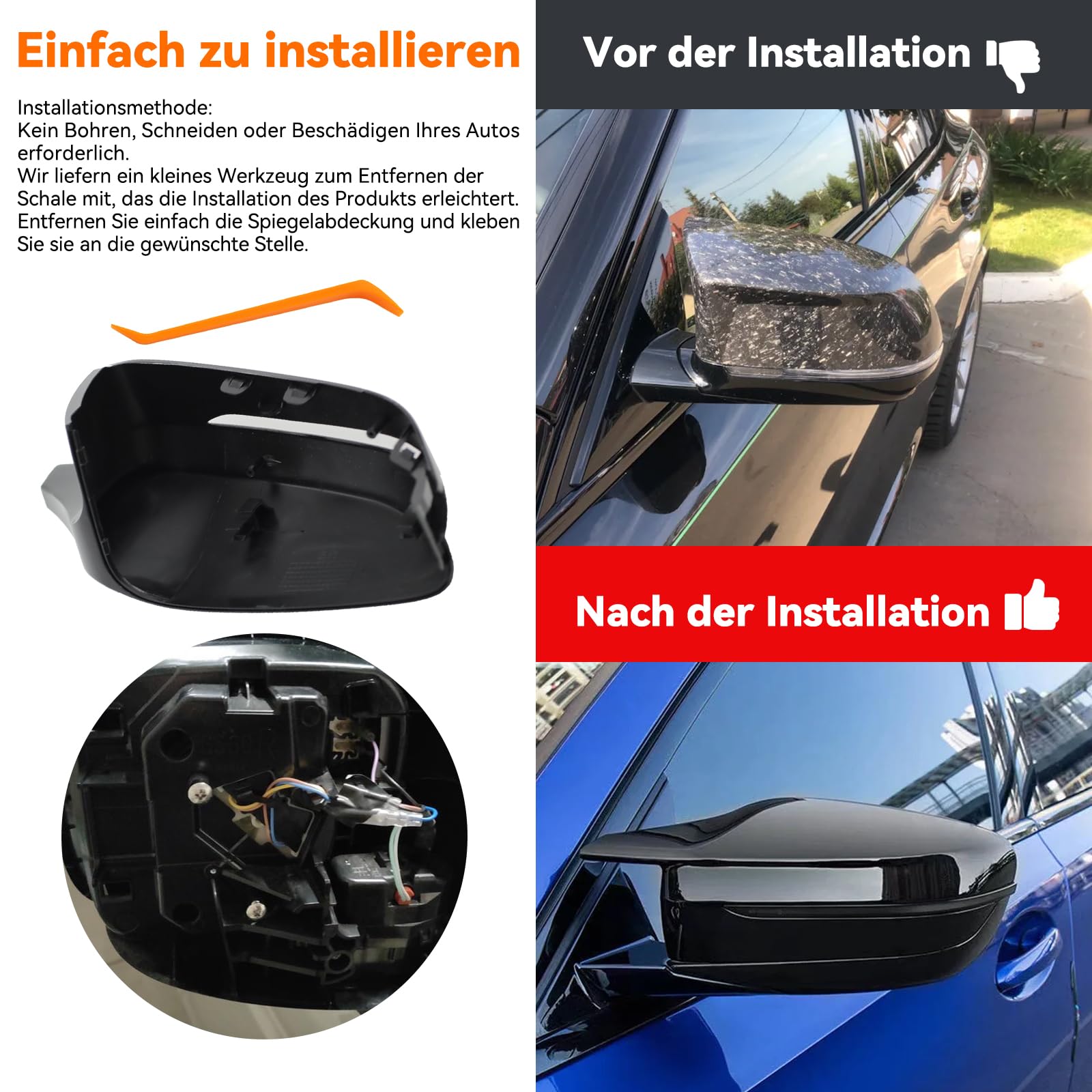 Nakładka na lusterko samochodowe, pasuje do BMW G20 G21 G28 G22 G23 G30 G38 G11 G12 G15 G16 tylko model z lewostronnym kierowaniem, błyszcząca czerń (1 para)