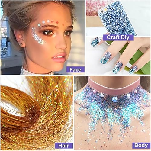 Miniatura 13 de Licool - Brillantina gruesa holográfica, juego de 12, purpurina artesanal para manualidades de resina, purpurina cosmética para uñas, cuerpo, cara