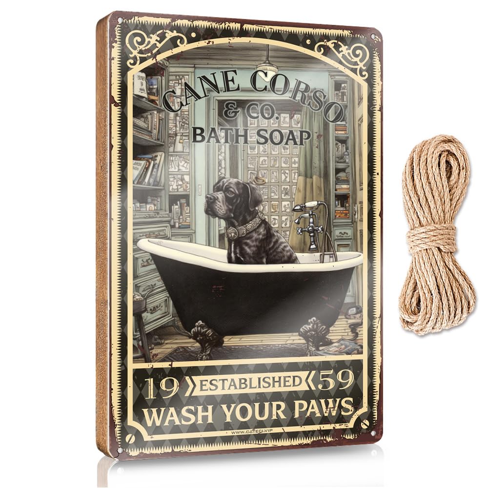 MAHQPZXSF Home Sweet Home Signs Wall Decor Cane Corso Bath Soap Wash Your Paws Wooden Sign Wooden Signs For Crafts Outdoor Signs For Porch(15X28CM)