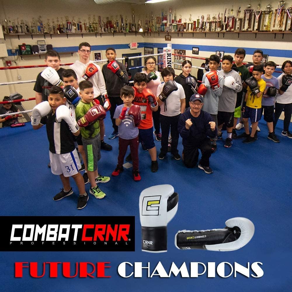 Combat Corner Pro Fight 2.0 Cowhide Leather Lace Up Boxing Gloves for Men and Women - MMA, Kickboxing, Muay Thai Sparring and Training Gloves (8 oz and 10 oz)