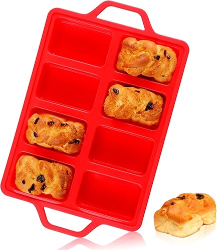 Miniatura 12 de Vinino Sartenes de silicona para pan mini con marco reforzado de metal - 1 paquete, sartén de pan de silicona antiadherente para hornear de 8