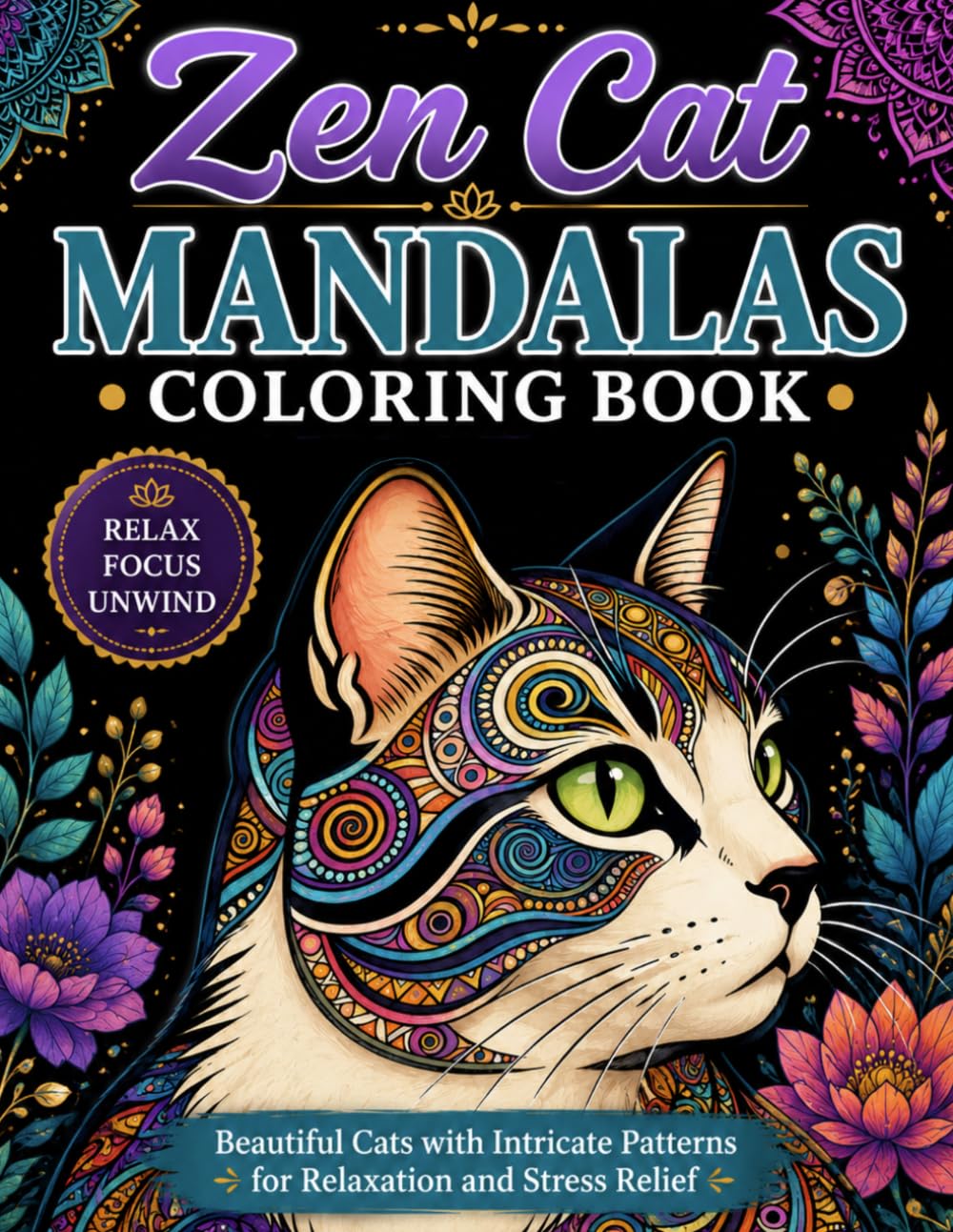 Zen Cat Mandalas Coloring Book: Beautiful Cat Mandalas with Intricate Patterns for Relaxation, Mindfulness, Stress Relief, and Creative Coloring (Bright Path Zen Mandalas)