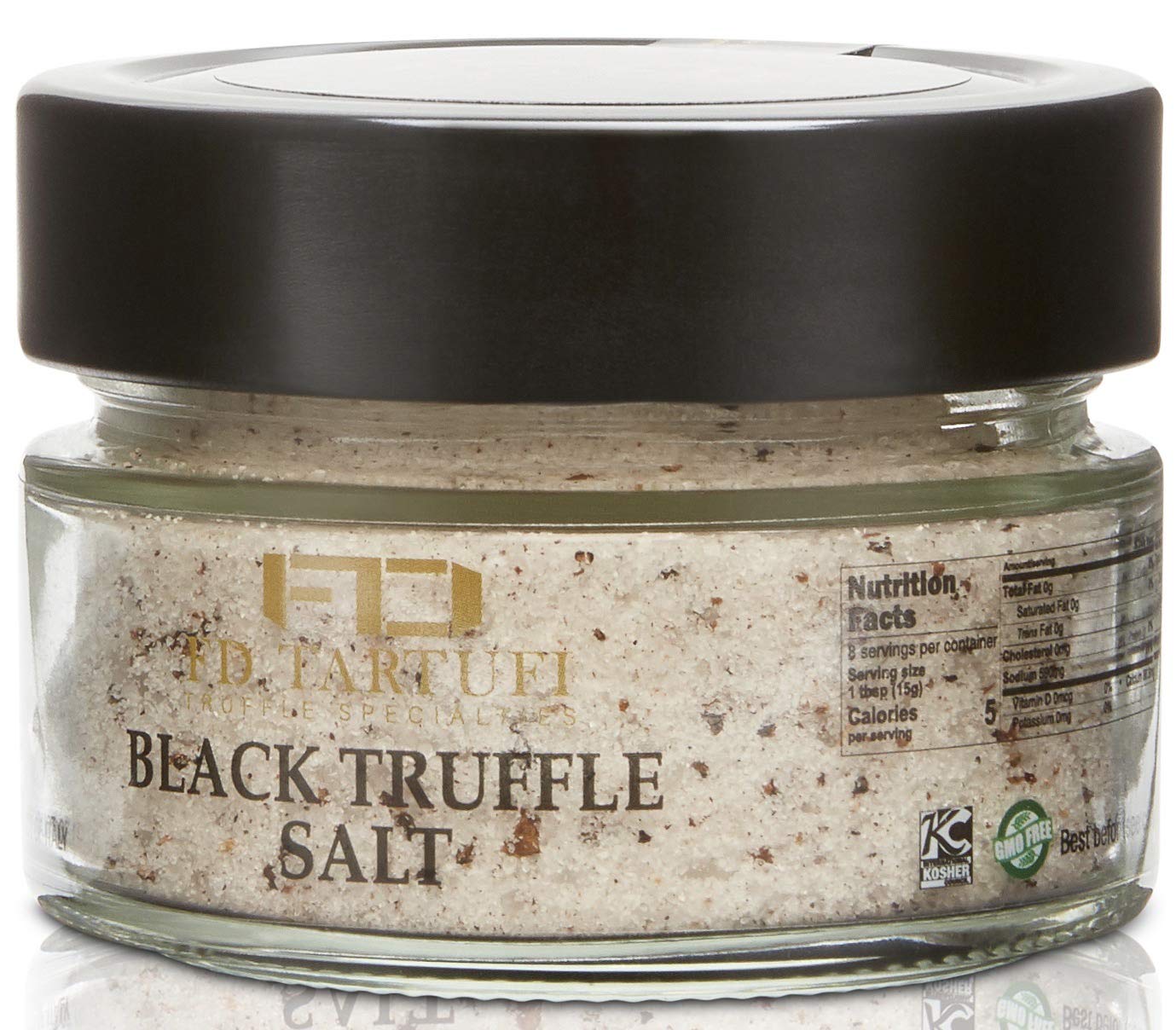 FD TARTUFI black Truffle Salt (120g) 4.23oz Coarse and Fine Natural Sea Salt | non gmo | Made in Italy | kosher | truffles