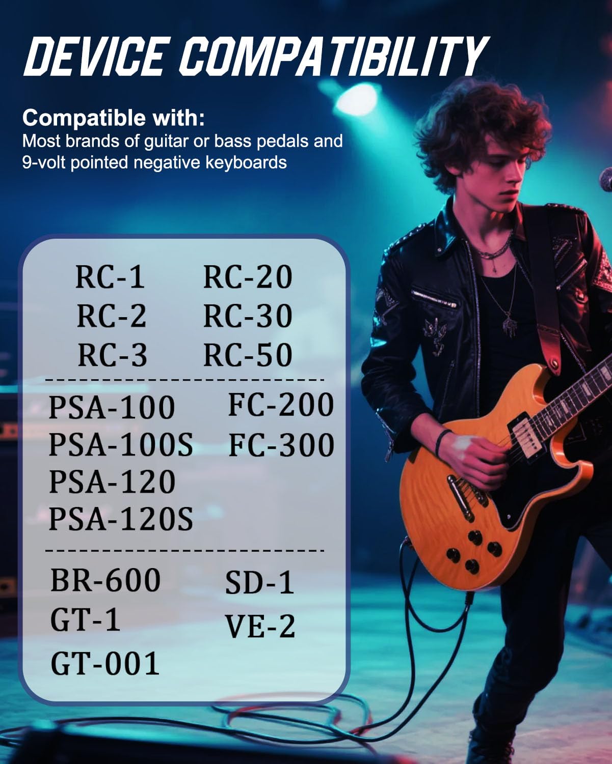 Bloc Alimentation Guitare Alimentation Pédale Guitare HOEREV - 9V DC 1A, Pointe Négative, Certifiée CE/FCC/UKCA/UL Alimentation Sécurisée FCC UL