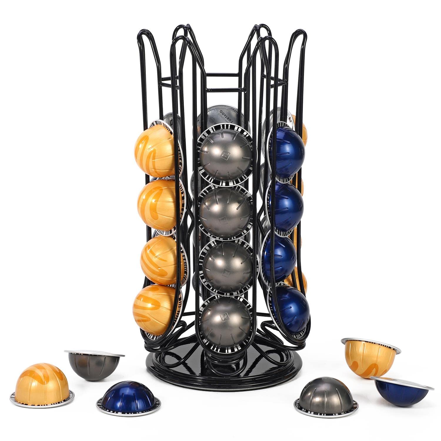 Vinsani Black 30 Coffee Pod Holder For Nespresso Vertuo Vertuoline Pods Capsules Rotating 6 Capsule Stand Pods Storage Rack Stand Large Capacity Revolving Storage Organiser –