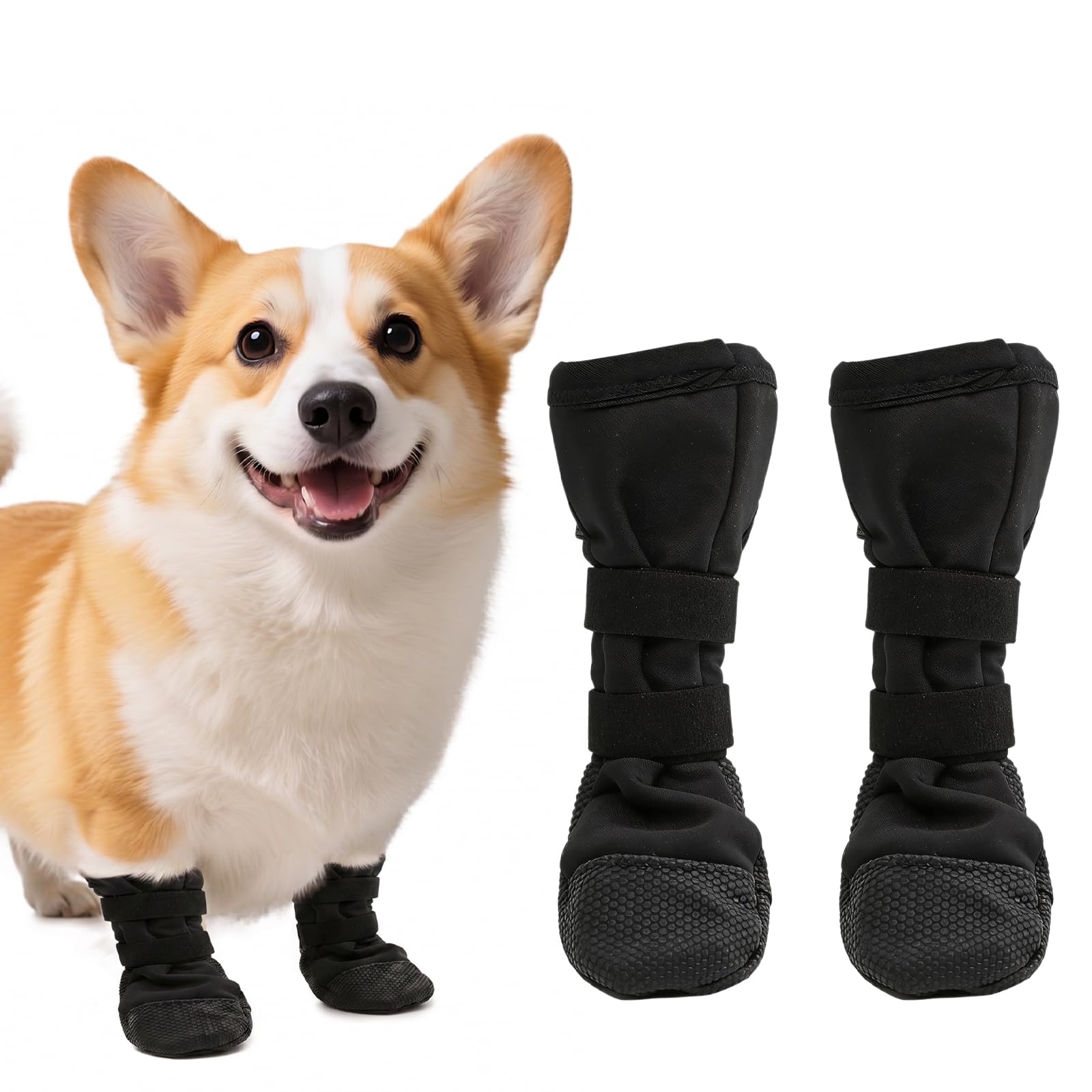 Xazuninsu 2 Pcs Dog Boots for Injured Paws Waterproof, Breathable Adjustable Dog Socks with Self-adhesive Strap, Non-slip Sole Paw Covers Protectors from Licking Wounds (Black, M)