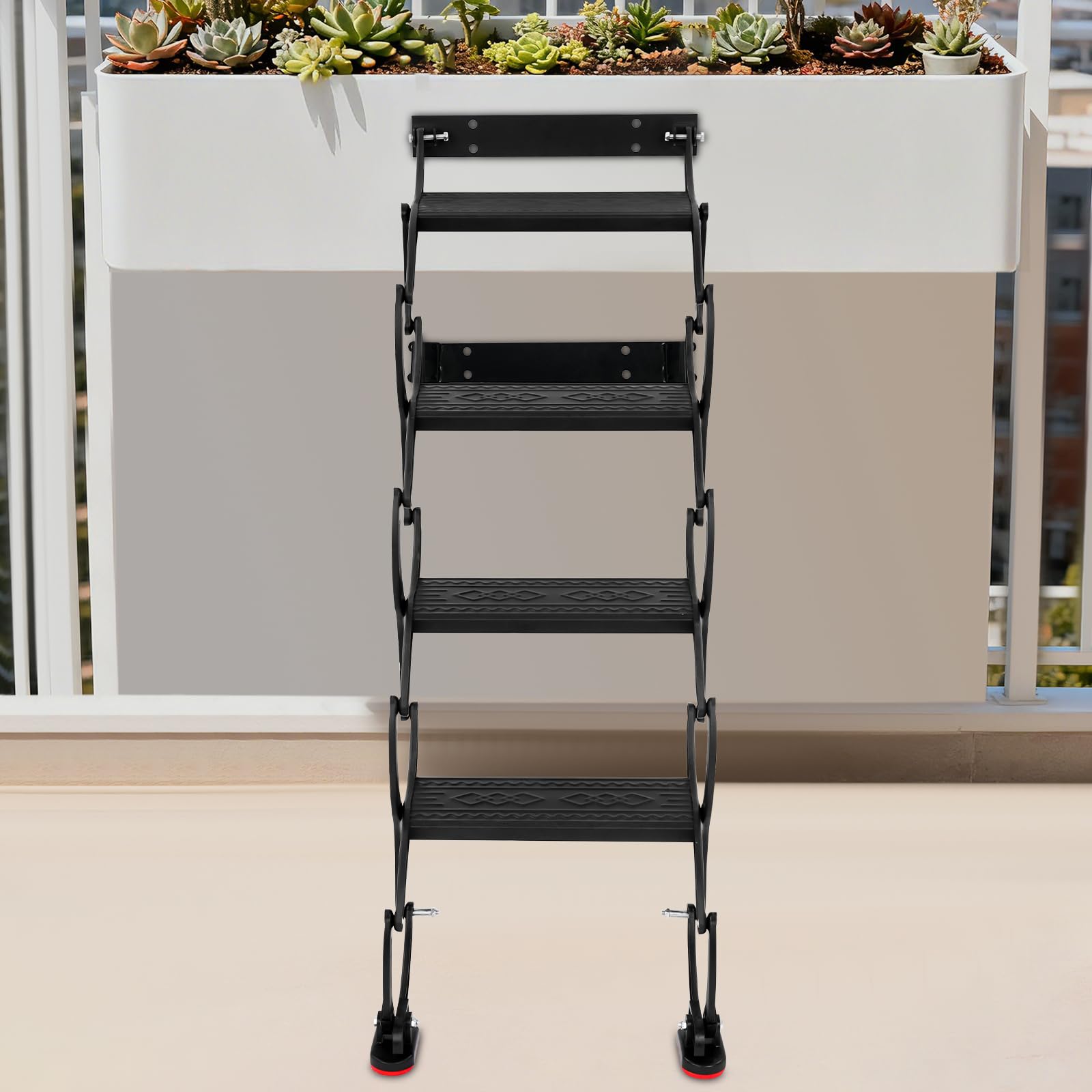 Escalera plegable extensible de 4 peldaños montada en la pared con peldaños antideslizantes, escalones telescópicos, para ático, garaje, sótano, negro, capacidad de carga 200 kg