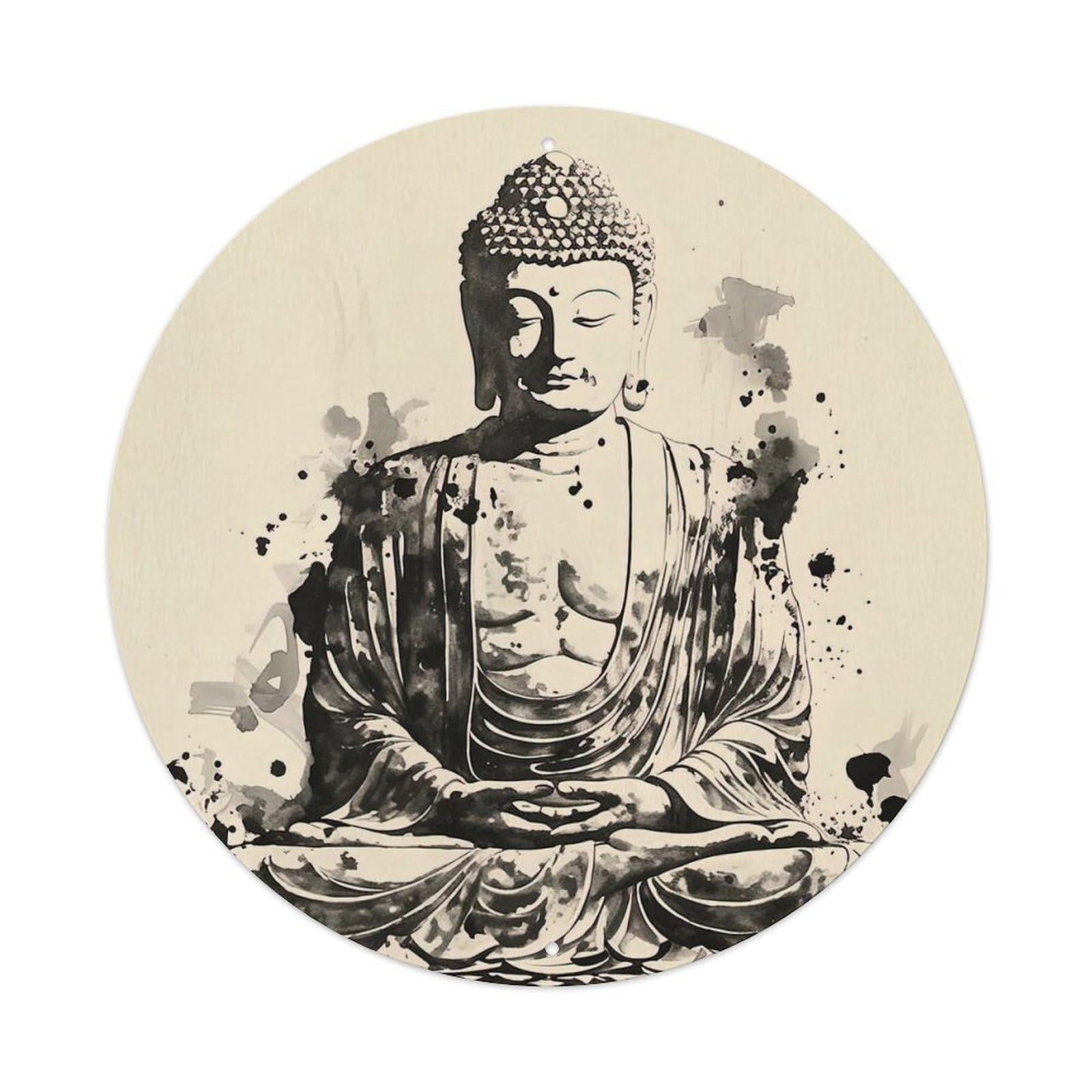 Buddhism Ink Painting Meditating Buddha Statues Metal Tin Sign