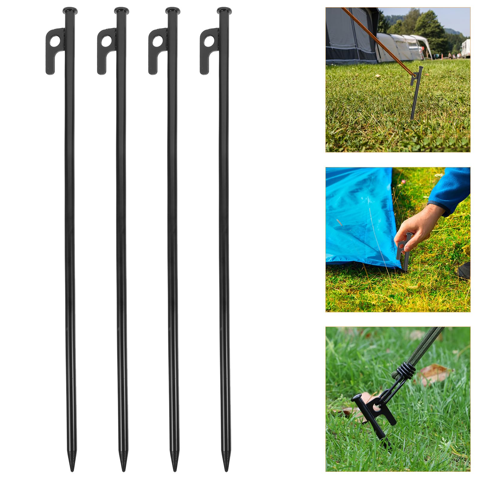 Ciieeo 4 Piquets de Tente en Acier Robustes 40cm pour Camping Extérieur, Faciles à Retirer, Accessoires Indispensables pour Tentes et Auvents