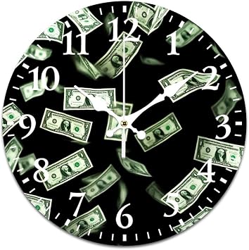 Elegant Silent Wall Clock Battery Powered Modern Home Decor Clock for Any Room, Money American Bill Dollars, 30cm/11.8in