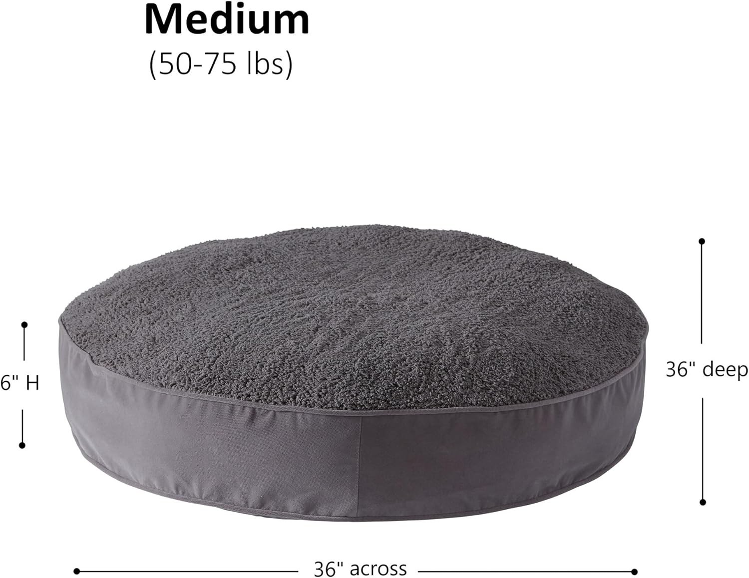 Happy Hounds Scout Deluxe Round Pillow Style Sherpa Dog Bed, Medium (36 x 36 in.), Pewter