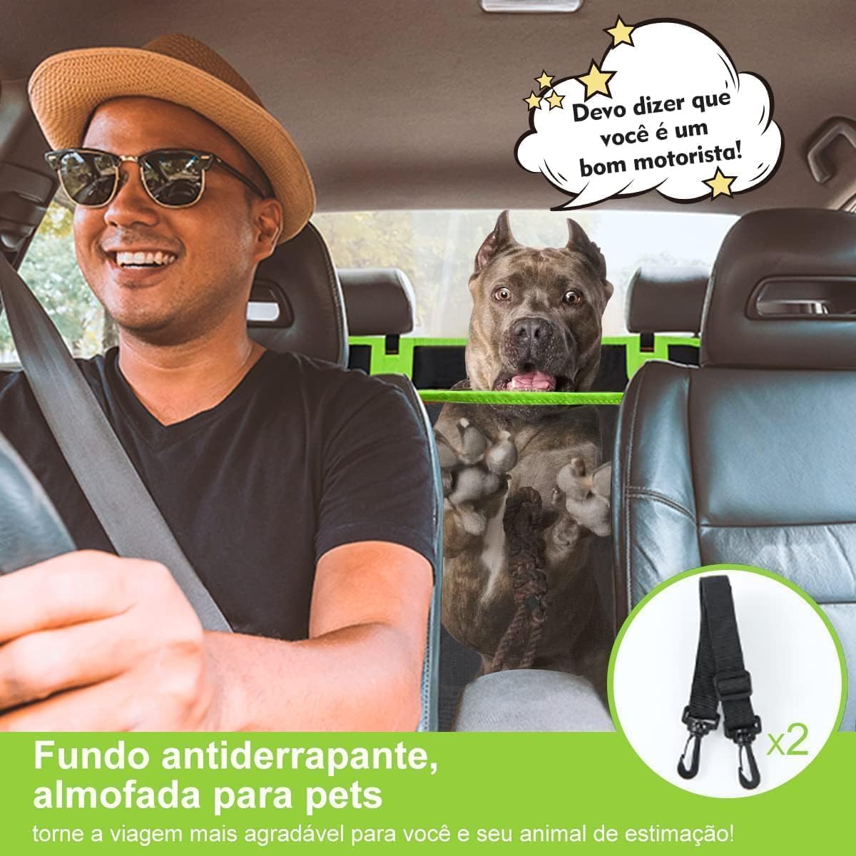 Capa Pet Impermeável para Carro – 4 em 1 com Proteção Total, Antiderrapante, Acolchoada e com Cinto de Segurança | Para Cães e Gatos (Verde)