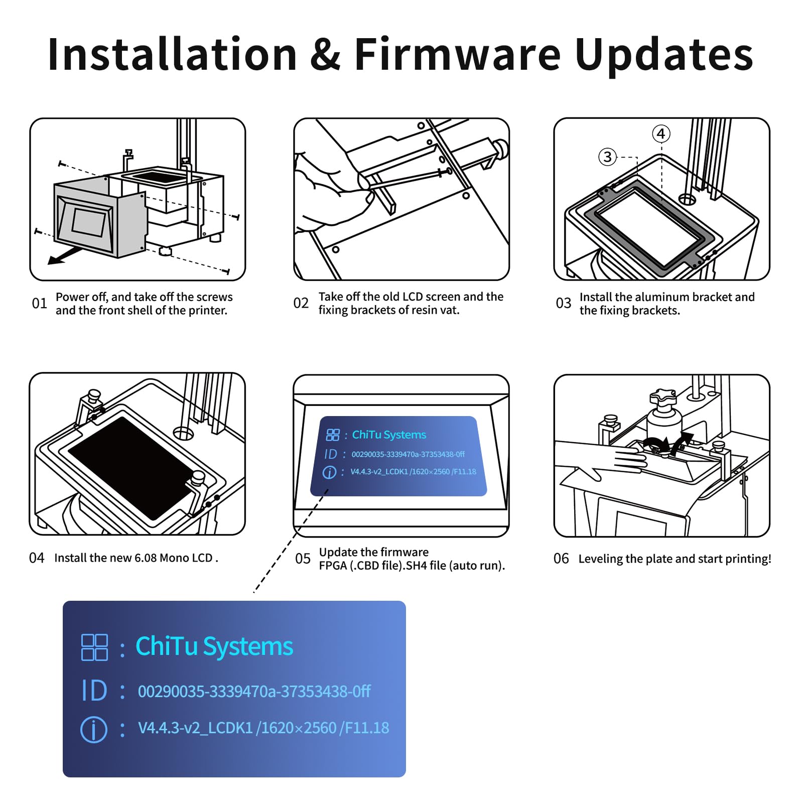 Chitu Systems Upgraded LCD-Bildschirm für Elegoo Mars 2/Mars 2 pro 3D-Drucker Bildschirm Ersatz, 6,08 Zoll Monochrom-LCD-Bildschirm, 2K Lichthärtung Druck mit 1620x2560 Auflösung