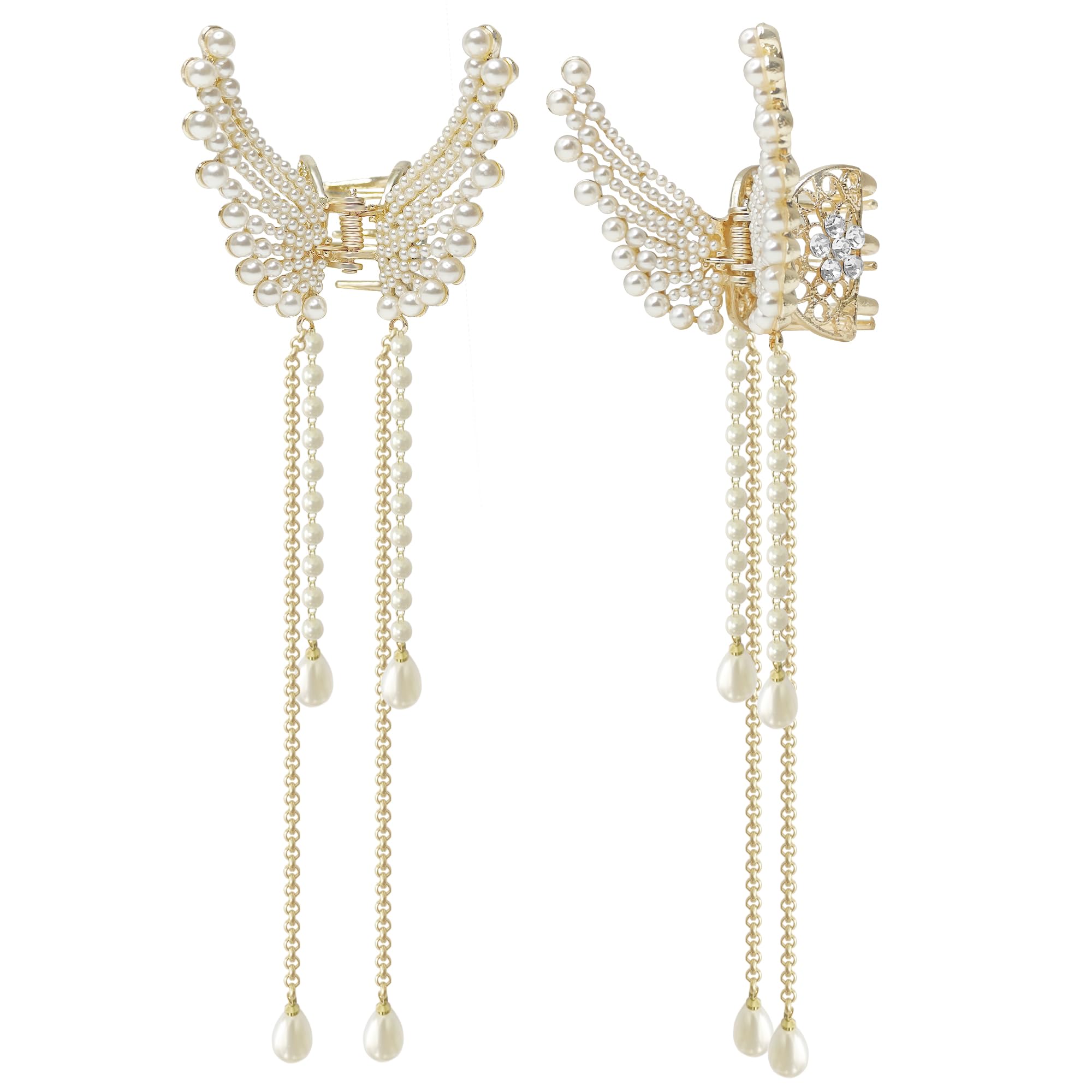 - Sanas Hair Clips For Woman Stylish (1Pc) Butterfly Hair Accessories For Women Wedding Clutchers For Hair Claw Clips For Girls Aesthetic Claw Clips Korean Gifts For Woman (1Pc) (Gold Tone With Pearl)